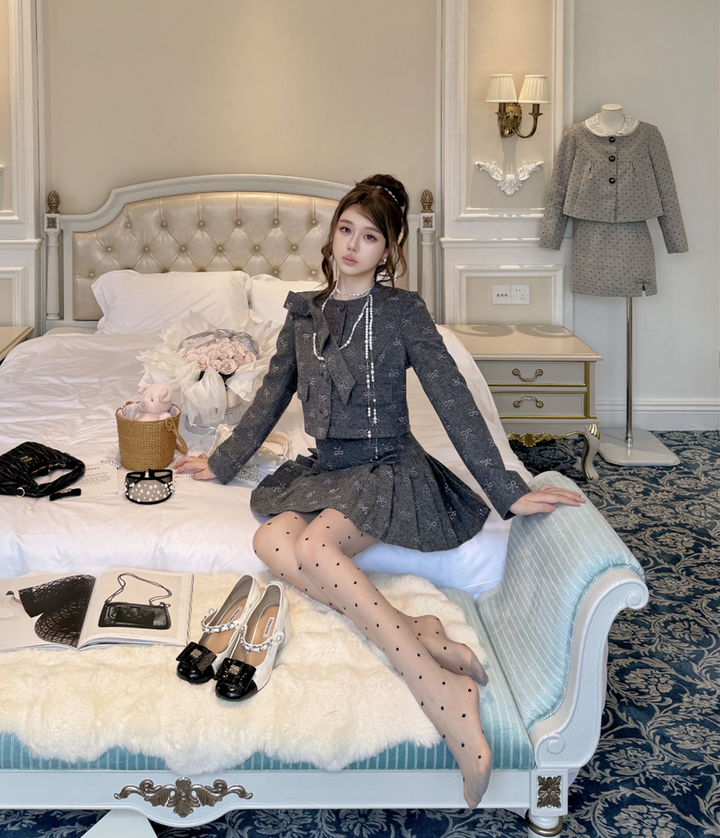 【set】リボンショートジャケット×プリーツスカートセット N3798