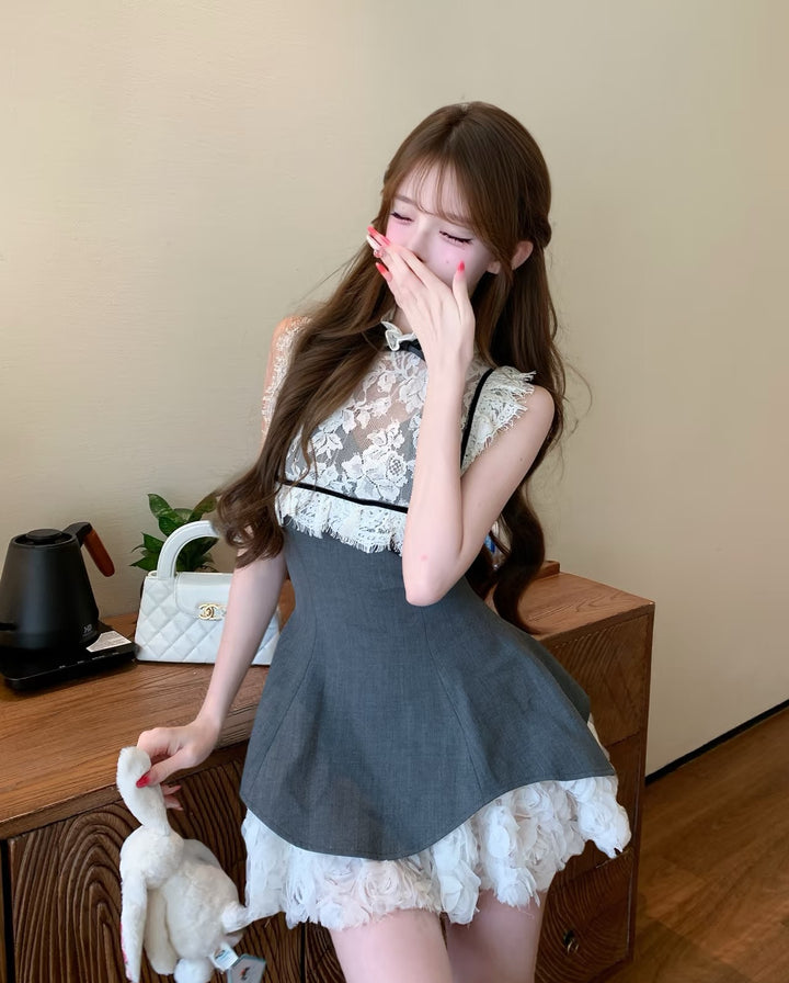 【set】ショートジャケット×レースドッキングミニワンピースセット N3797