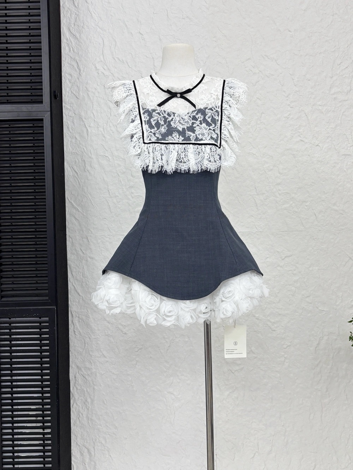 【set】ショートジャケット×レースドッキングミニワンピースセット N3797