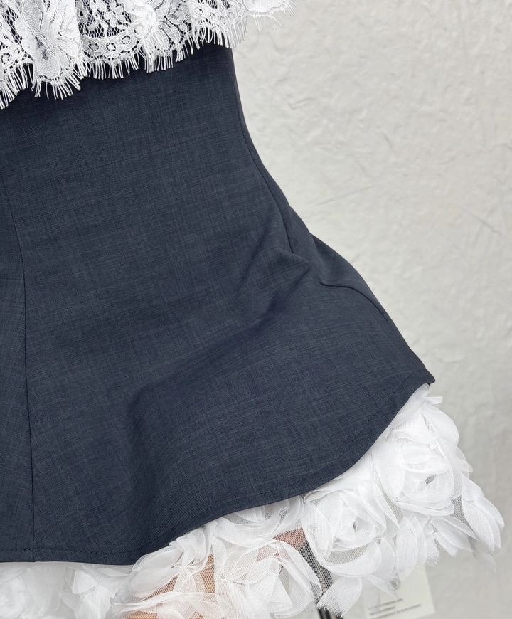 【set】ショートジャケット×レースドッキングミニワンピースセット N3797