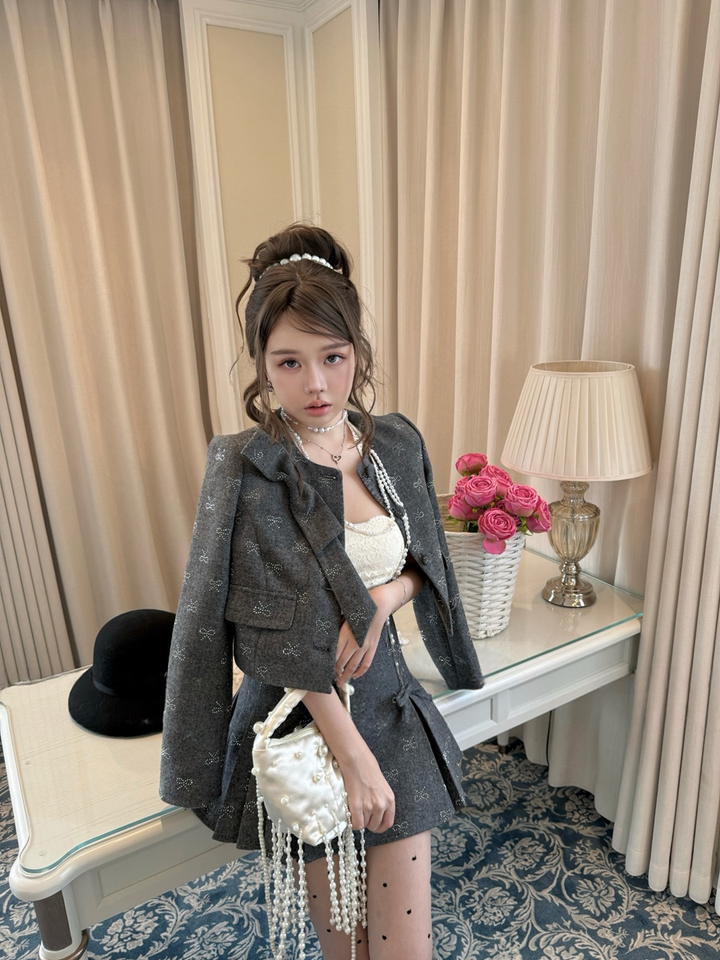【set】リボンショートジャケット×プリーツスカートセット N3798