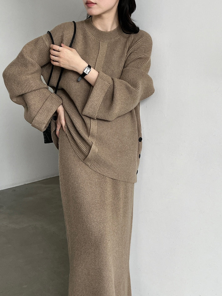 【set】ニットトップス×ロングスカートニットセット  N3804