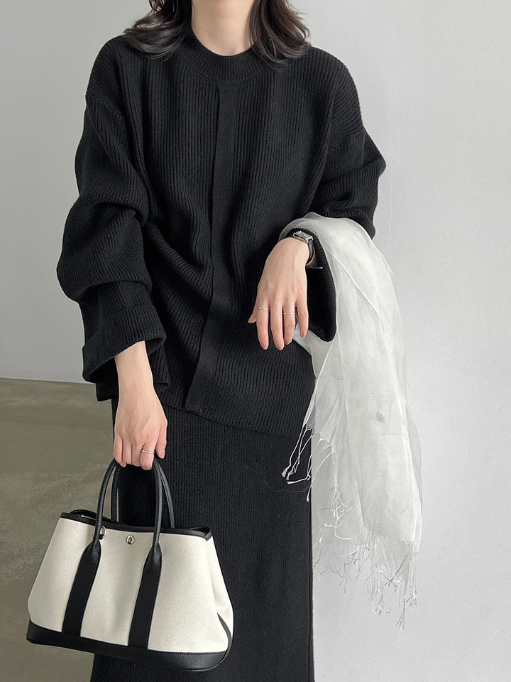 【set】ニットトップス×ロングスカートニットセット  N3804