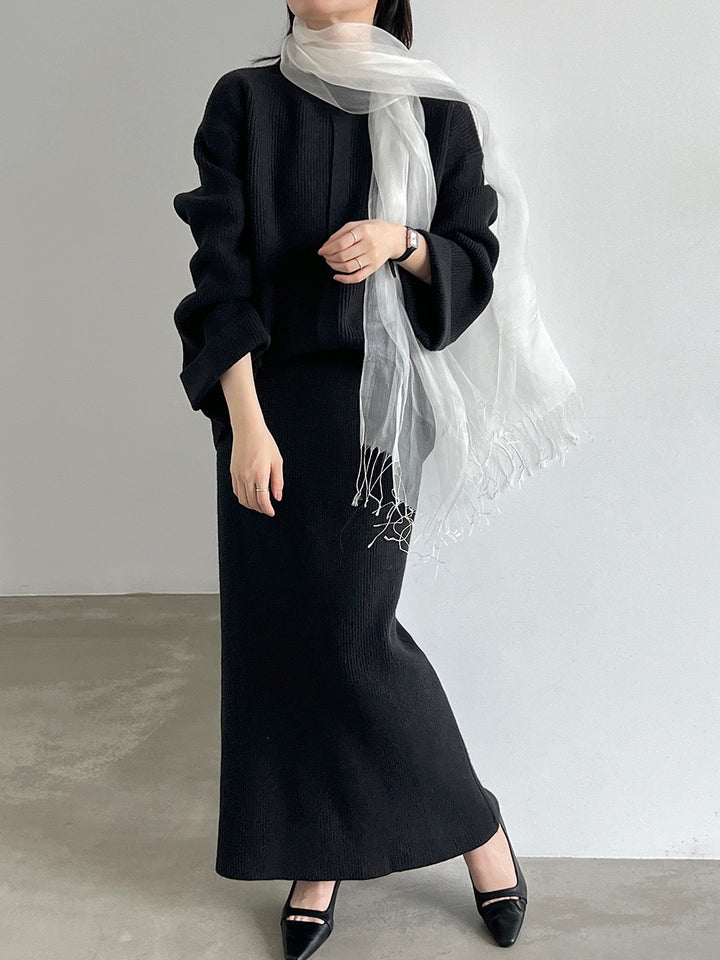 【set】ニットトップス×ロングスカートニットセット  N3804