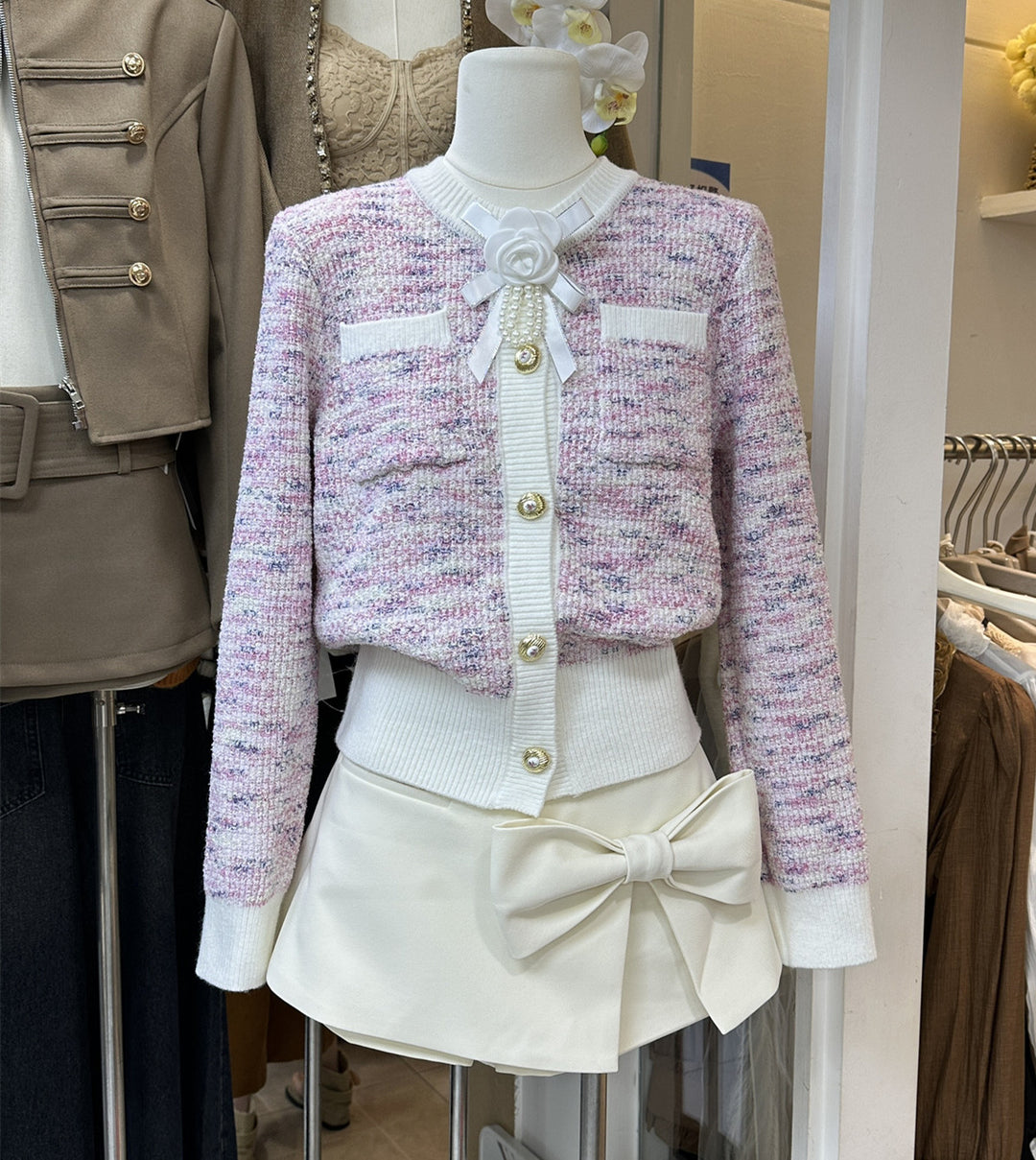 【set】ニットカーディガン×ビッグリボンスカショーパンセット N3811