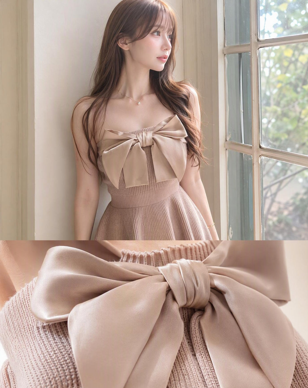 【dress】リボンベアトップニットワンピース  N3820