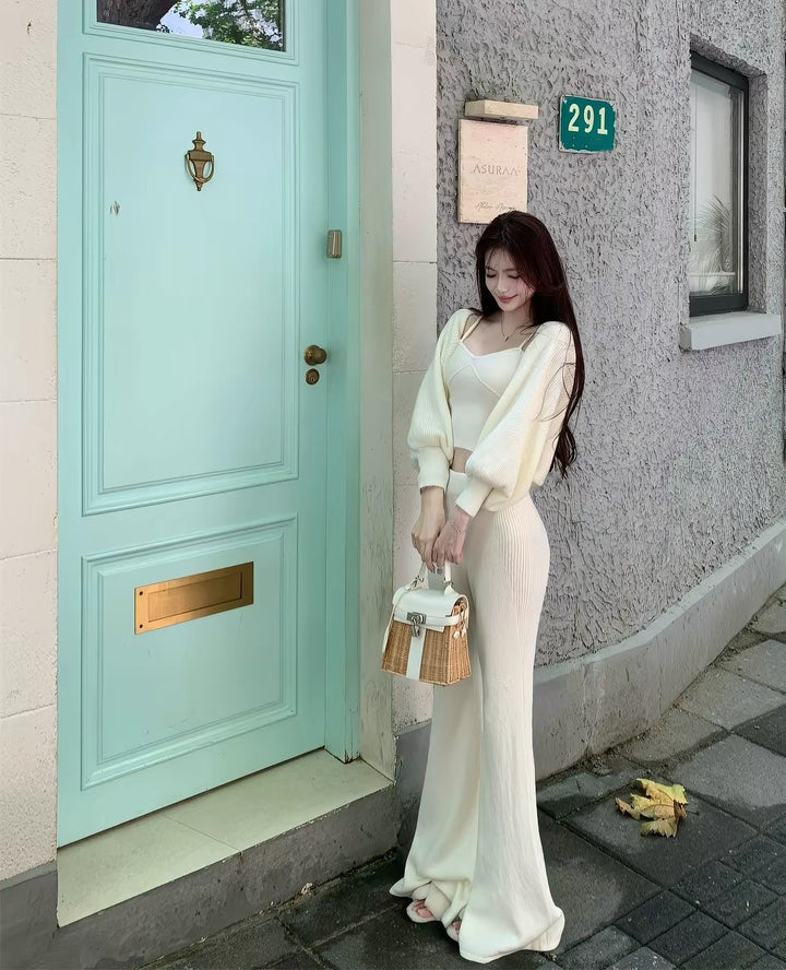 【set】カーディガン×キャミソール×ワイドパンツニット3点セット   N3826