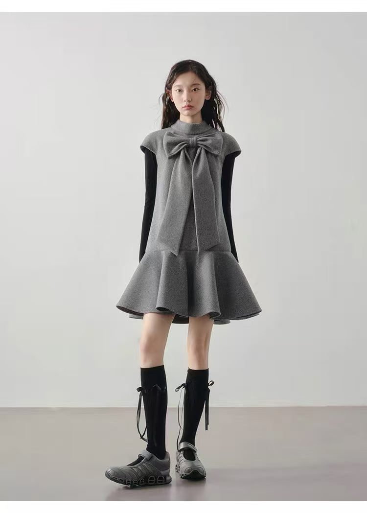 【dress】ビッグリボンフレアミニワンピース Q9198