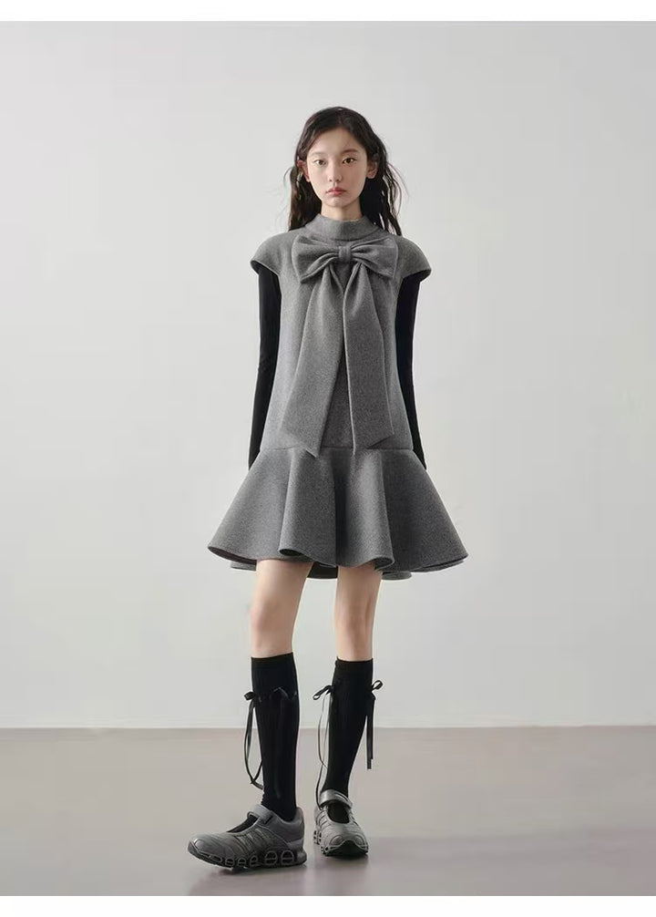 【dress】ビッグリボンフレアミニワンピース Q9198