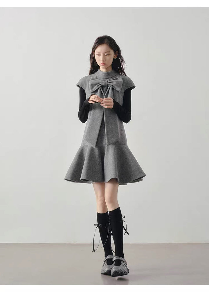 【dress】ビッグリボンフレアミニワンピース Q9198