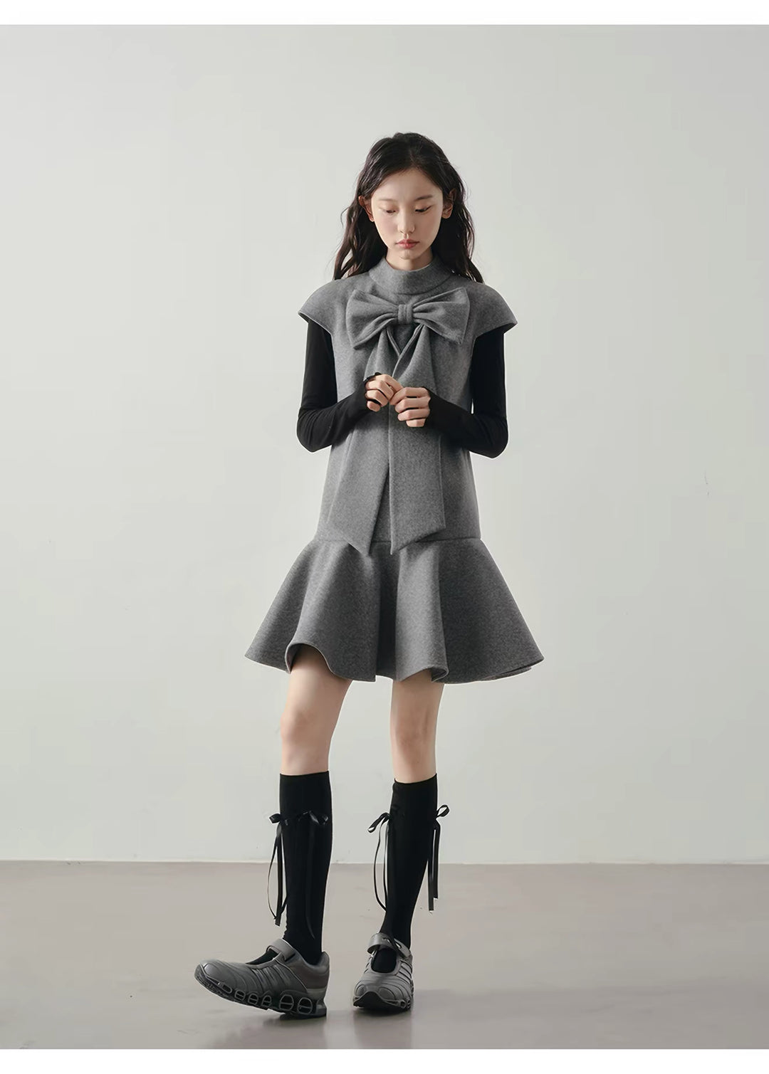 【dress】ビッグリボンフレアミニワンピース Q9198