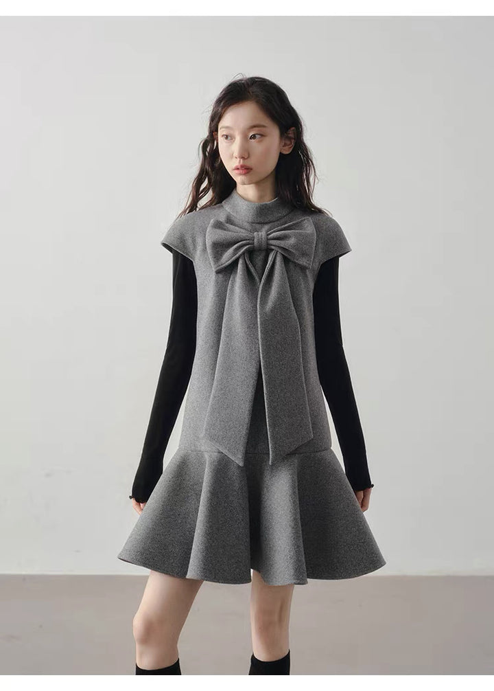 【dress】ビッグリボンフレアミニワンピース Q9198
