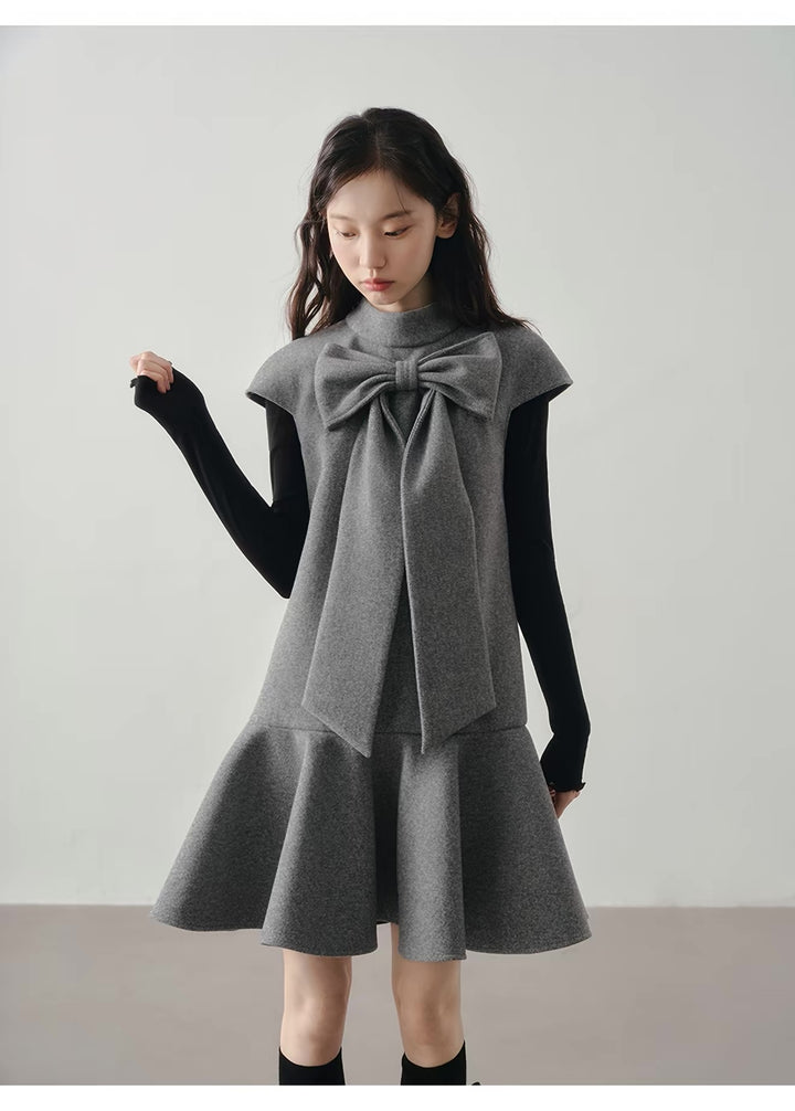 【dress】ビッグリボンフレアミニワンピース Q9198