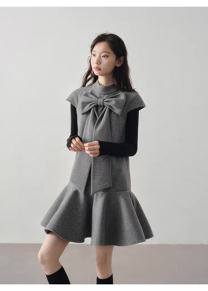 【dress】ビッグリボンフレアミニワンピース Q9198