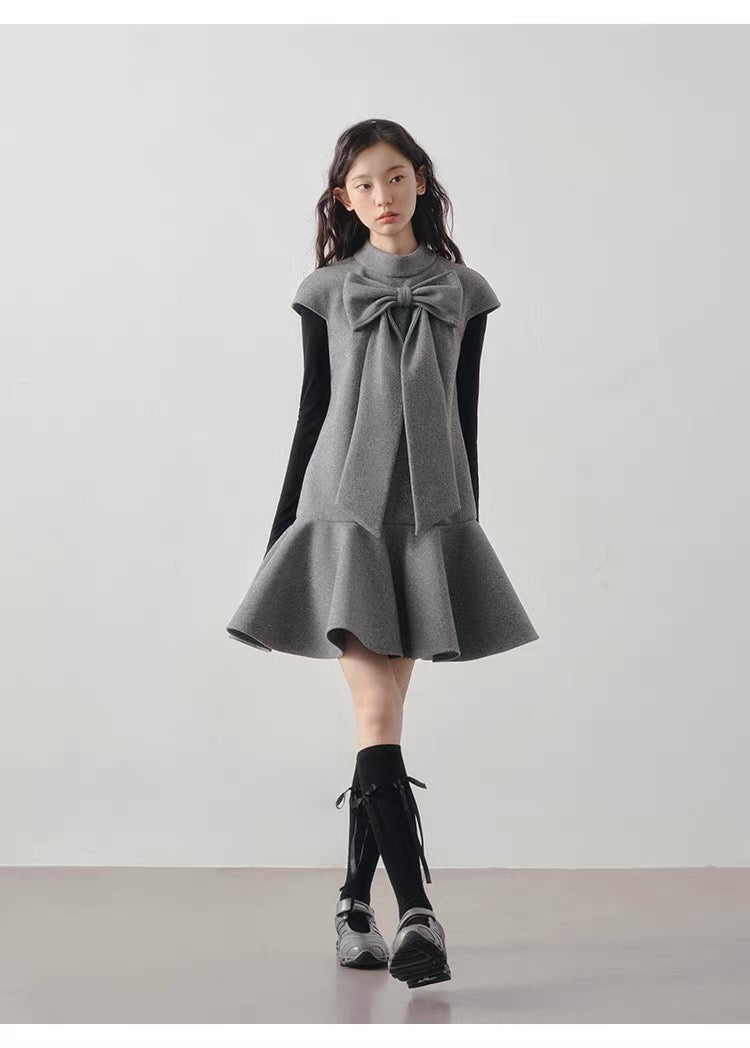 【dress】ビッグリボンフレアミニワンピース Q9198