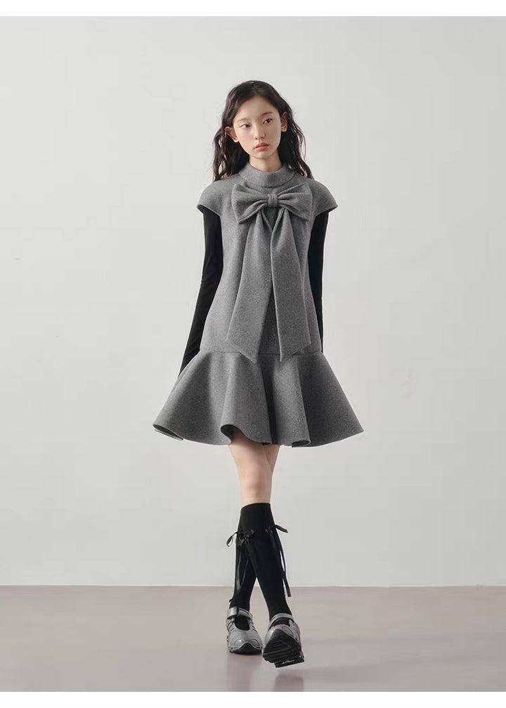 【dress】ビッグリボンフレアミニワンピース Q9198