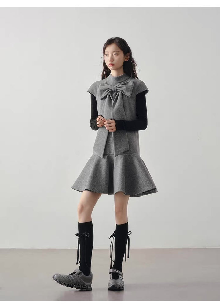 【dress】ビッグリボンフレアミニワンピース Q9198