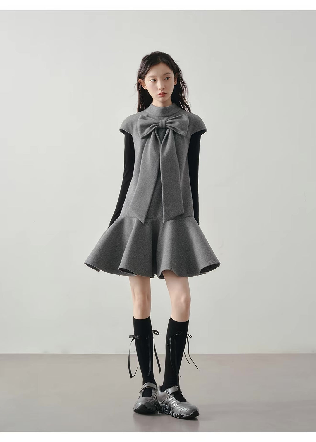 【dress】ビッグリボンフレアミニワンピース Q9198