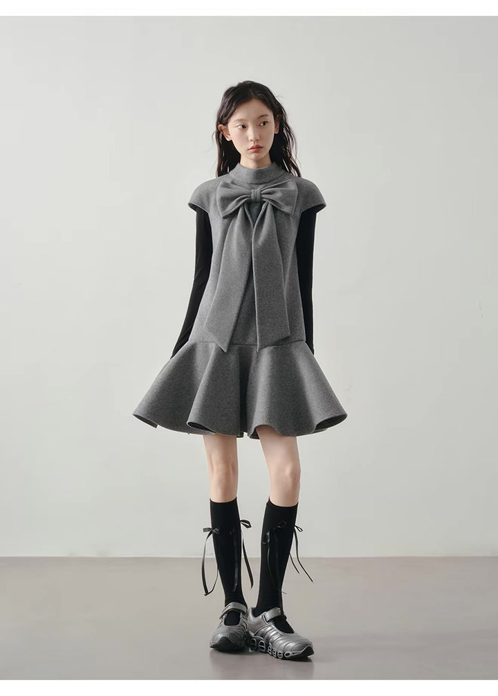 【dress】ビッグリボンフレアミニワンピース Q9198