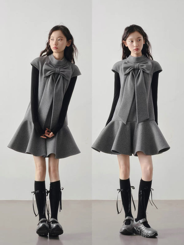 【dress】ビッグリボンフレアミニワンピース Q9198