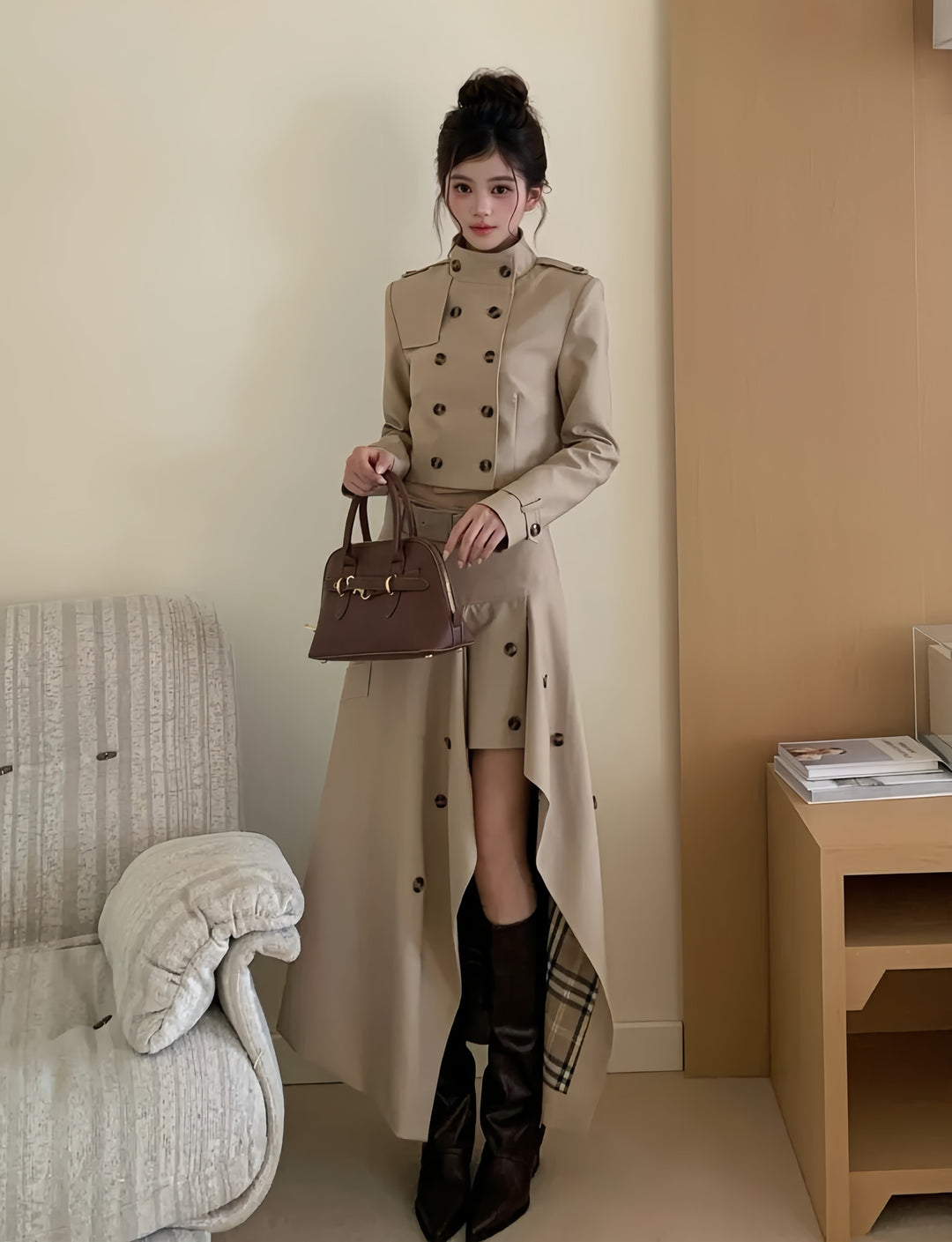 【set】トレンチコート×イレヘムロングスカートセット N3833