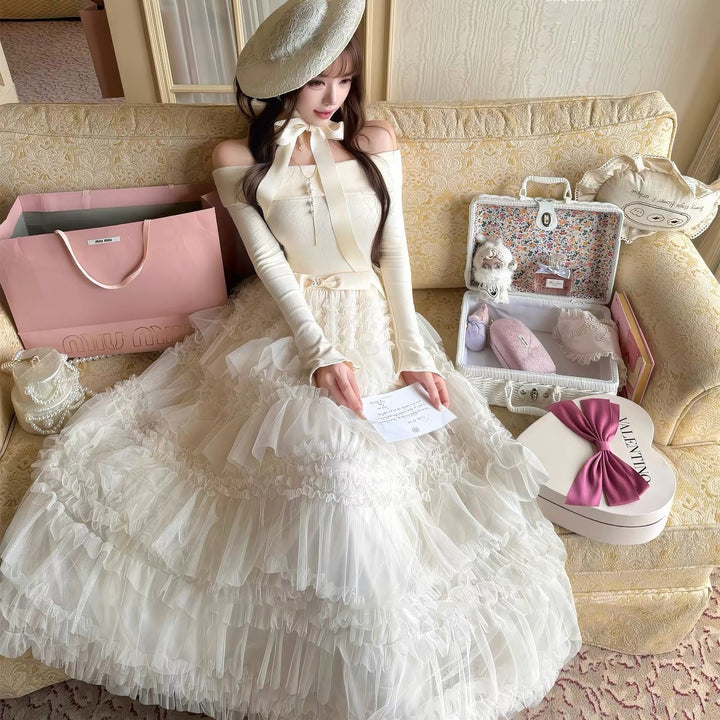 【dress】2WAYリボンチュールドッキングロングワンピース  N3839