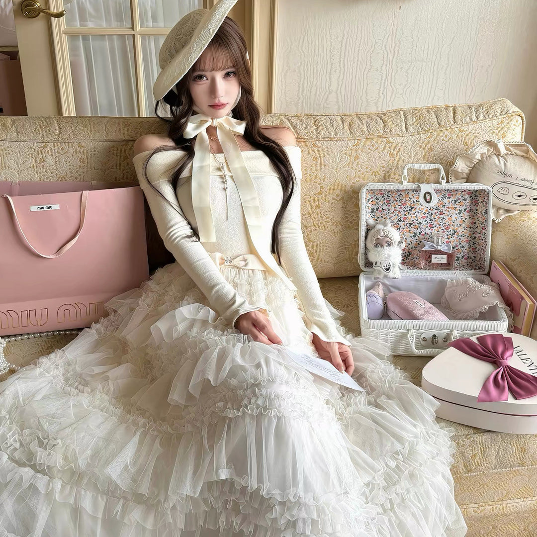 【dress】2WAYリボンチュールドッキングロングワンピース  N3839