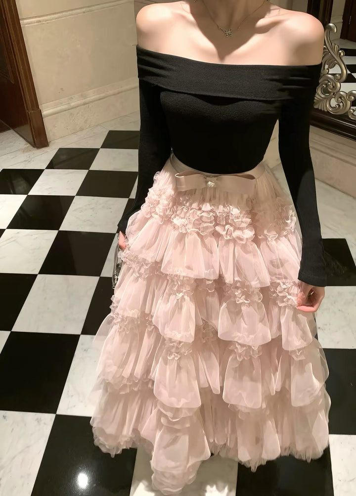 【dress】2WAYリボンチュールドッキングロングワンピース  N3839
