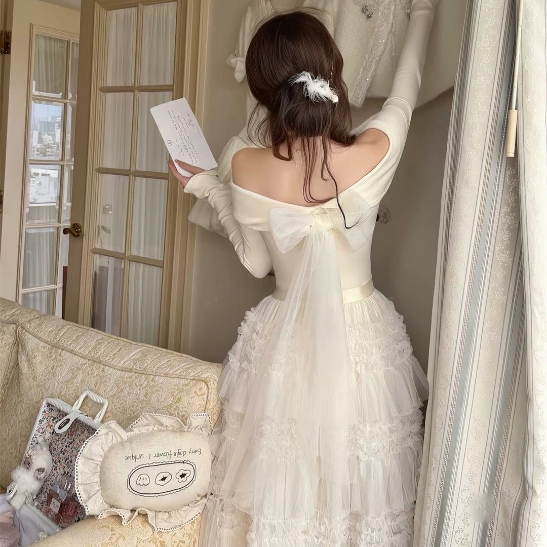 【dress】2WAYリボンチュールドッキングロングワンピース  N3839