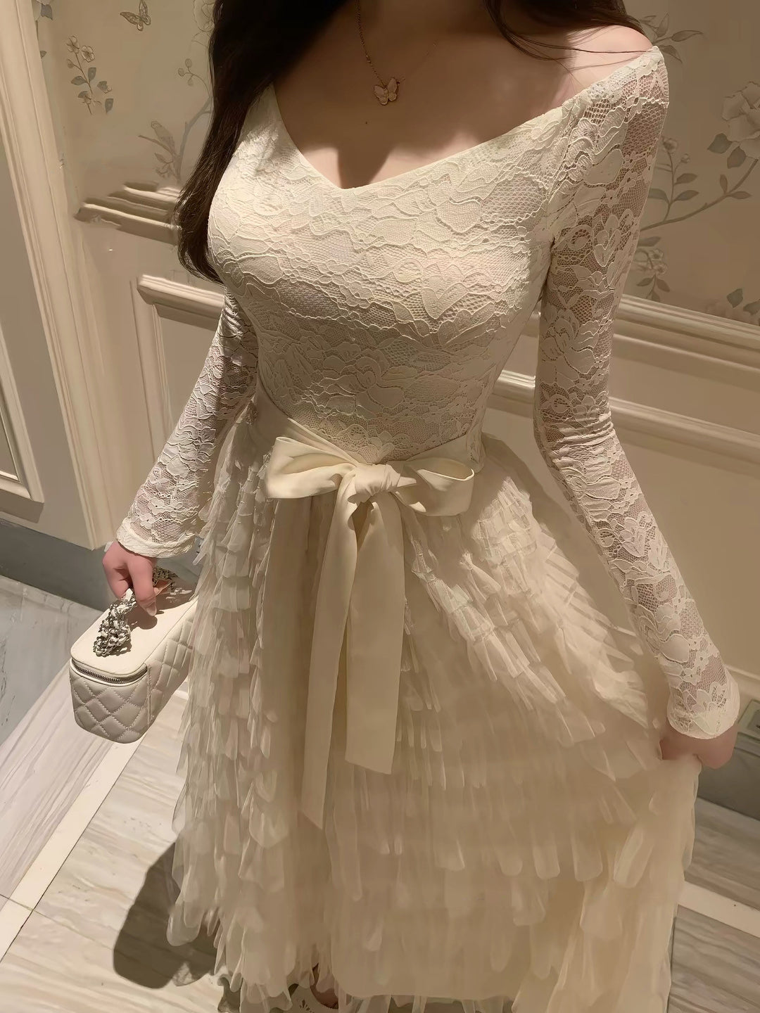 【dress】レースドッキングティアードワンピース　N3475