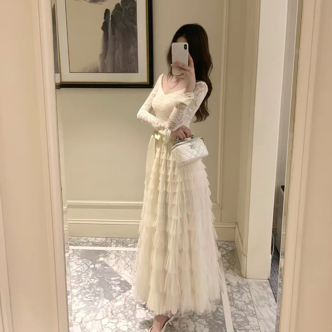 【dress】レースドッキングティアードワンピース　N3475