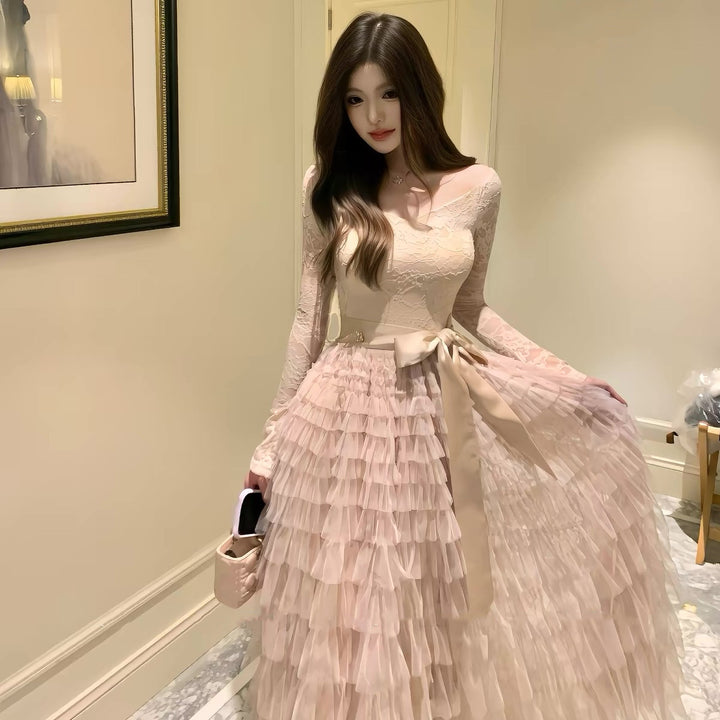 【dress】レースドッキングティアードワンピース　N3475