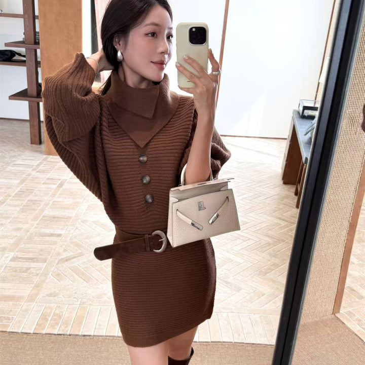 【dress】ベルト付きニットミニワンピース　N3842
