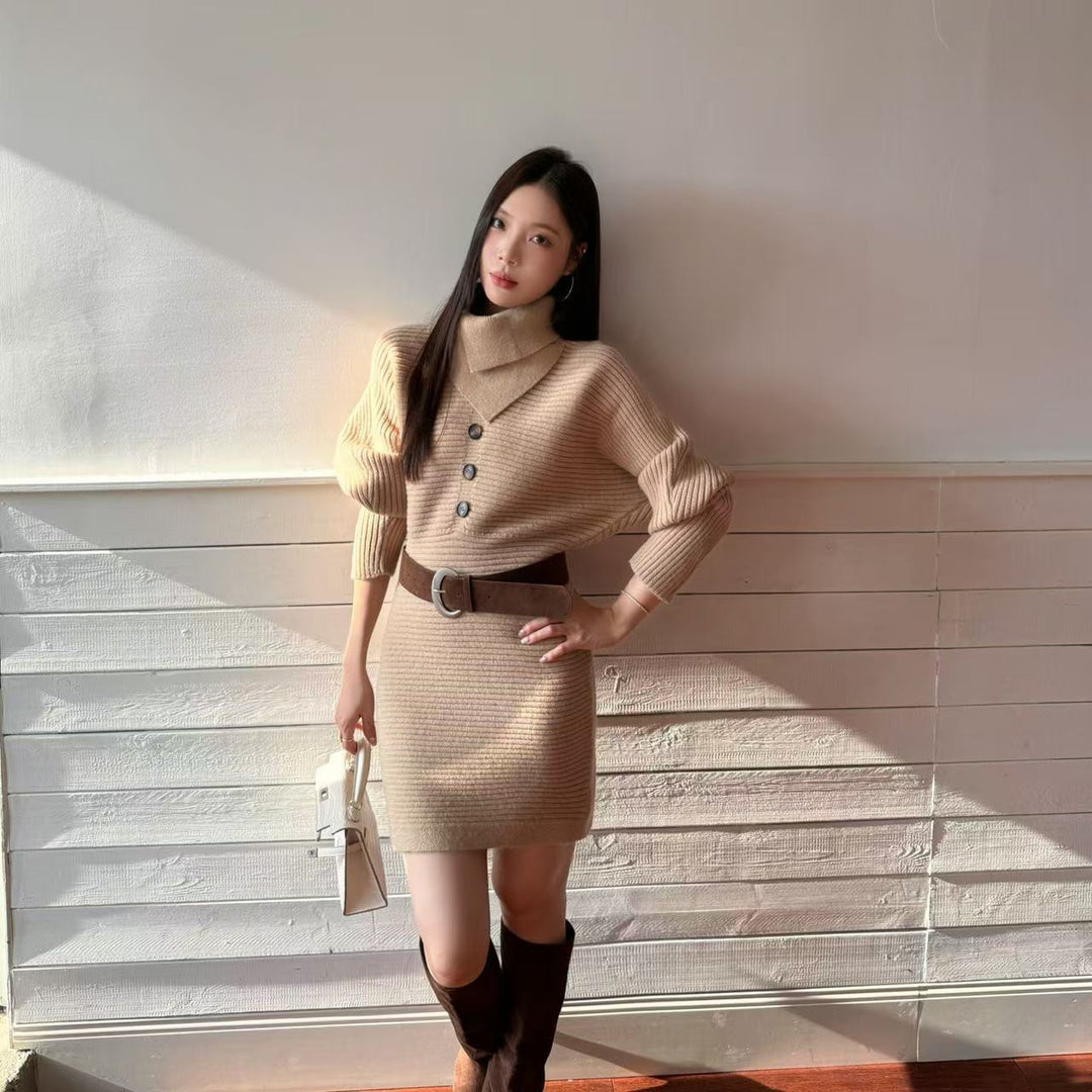【dress】ベルト付きニットミニワンピース　N3842