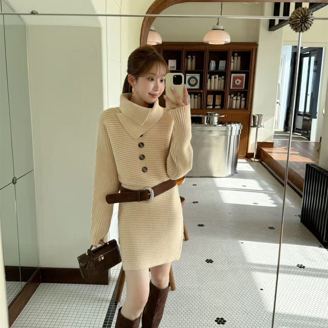 【dress】ベルト付きニットミニワンピース　N3842