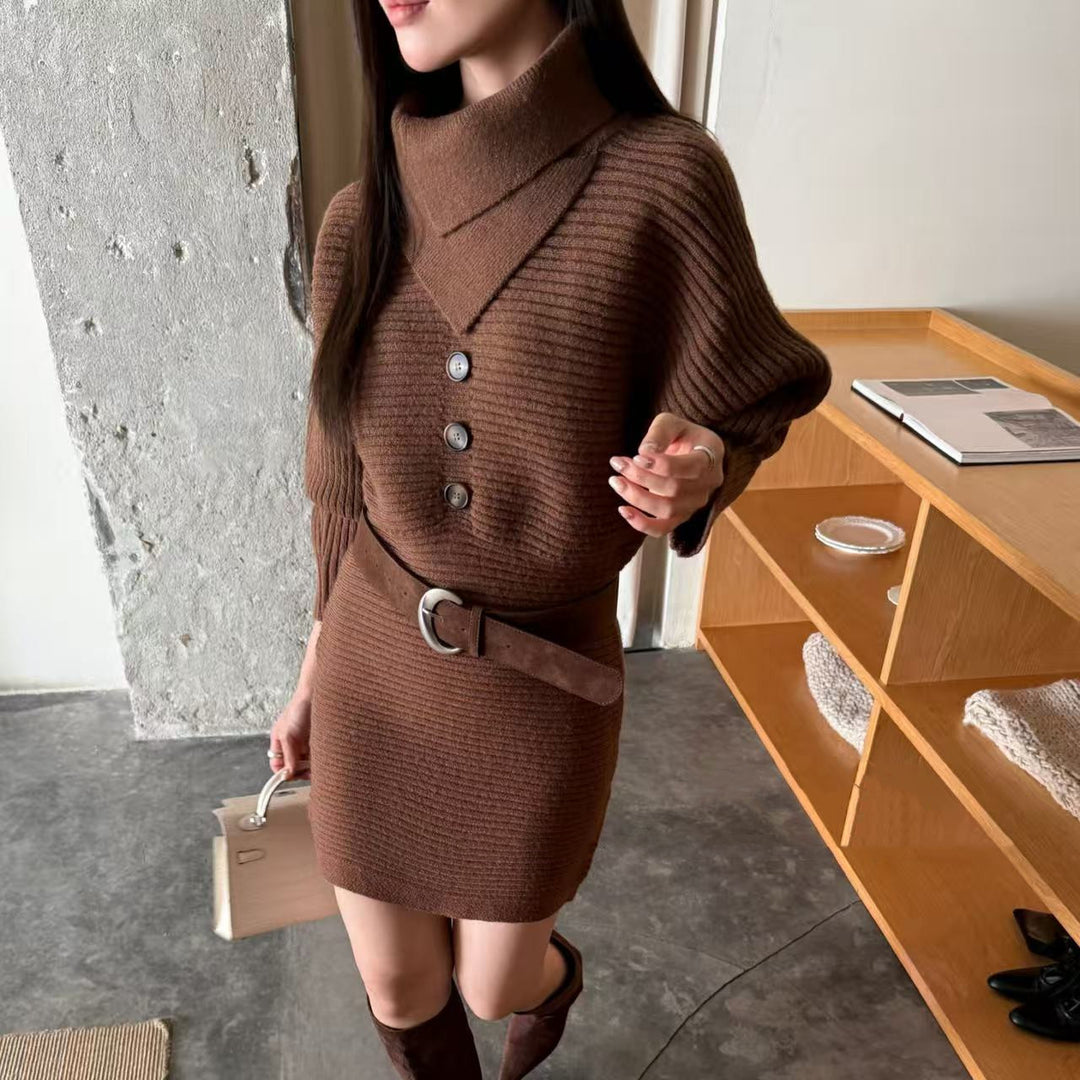 【dress】ベルト付きニットミニワンピース　N3842
