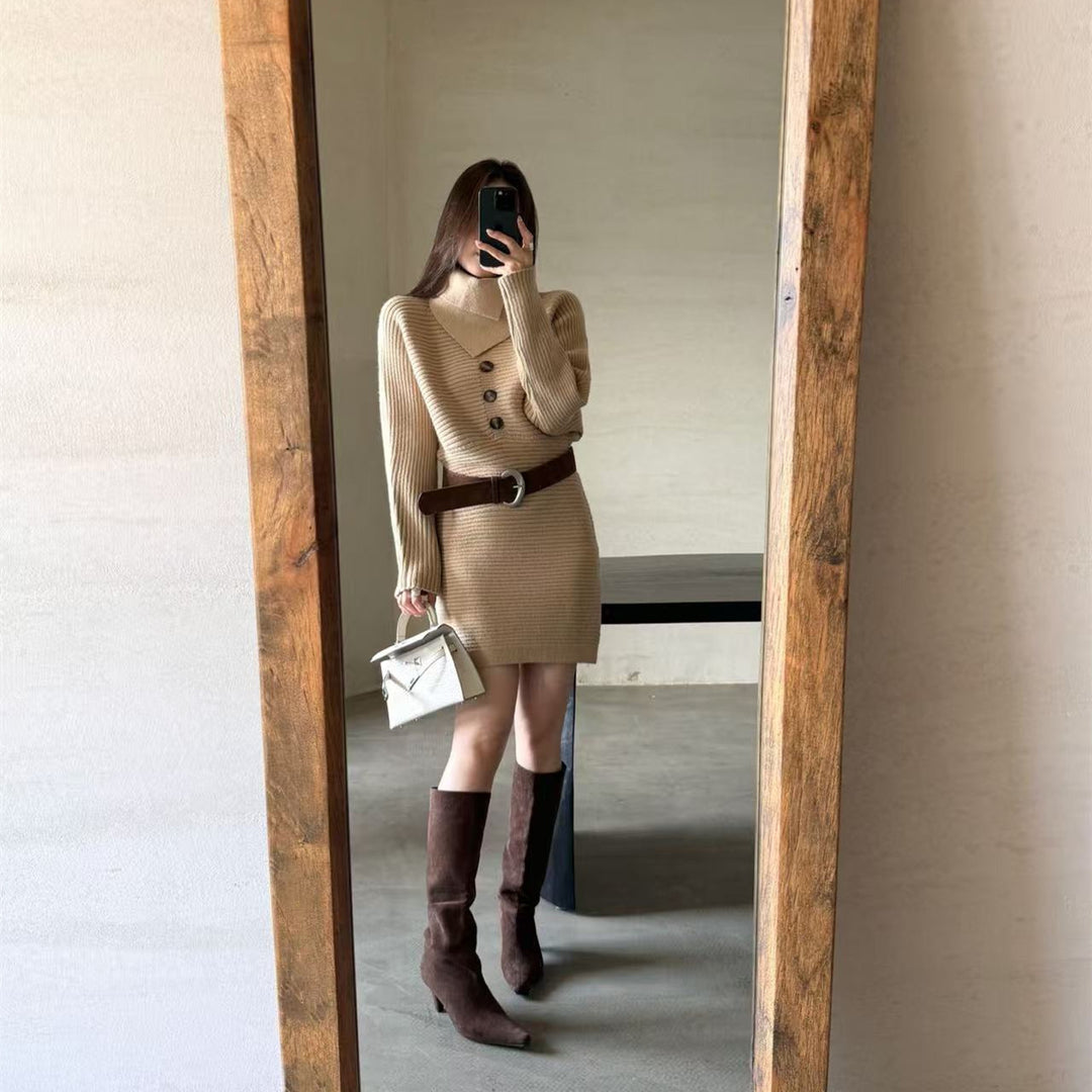 【dress】ベルト付きニットミニワンピース　N3842