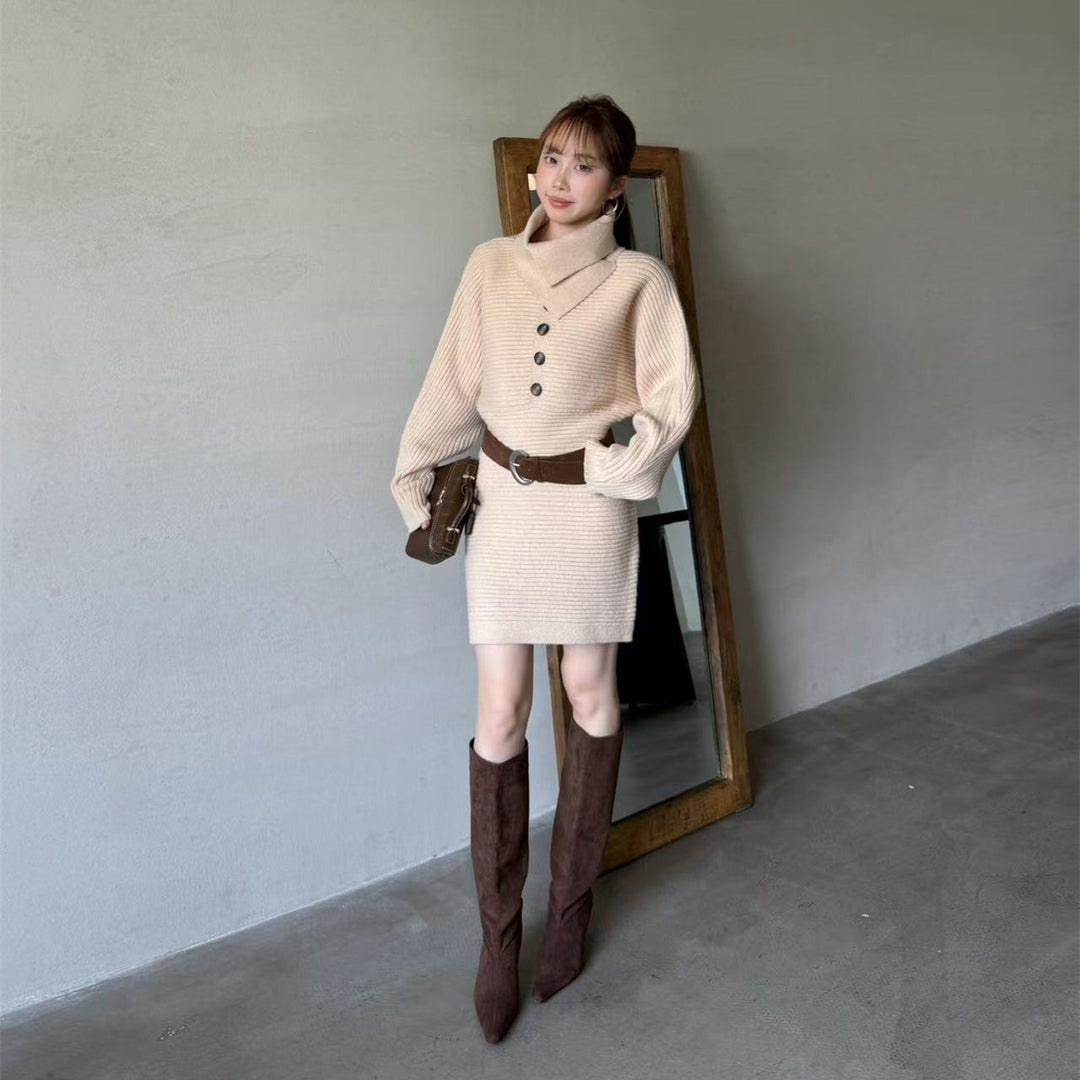 【dress】ベルト付きニットミニワンピース　N3842