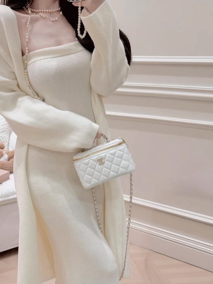【set】ロングカーディガン×ベアトップワンピースセットN2799