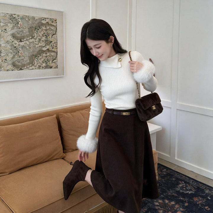 【tops】袖ファーニットトップス  N3849