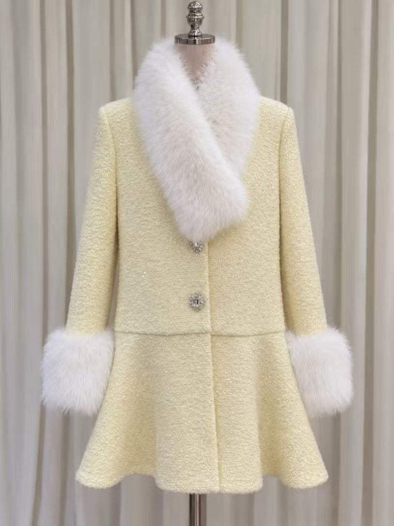 【outer】ファー付きツイードダウンコート    N3851