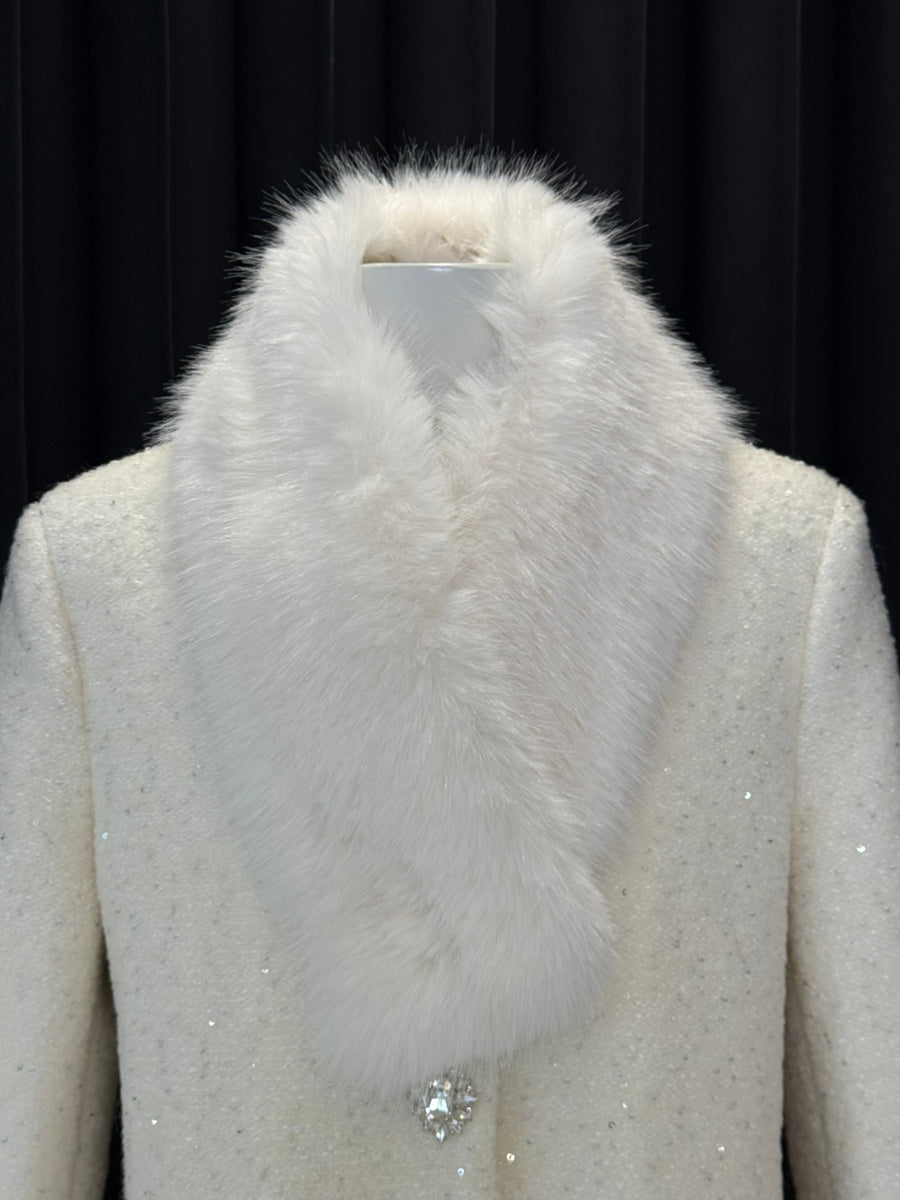 【outer】ファー付きツイードダウンコート    N3851