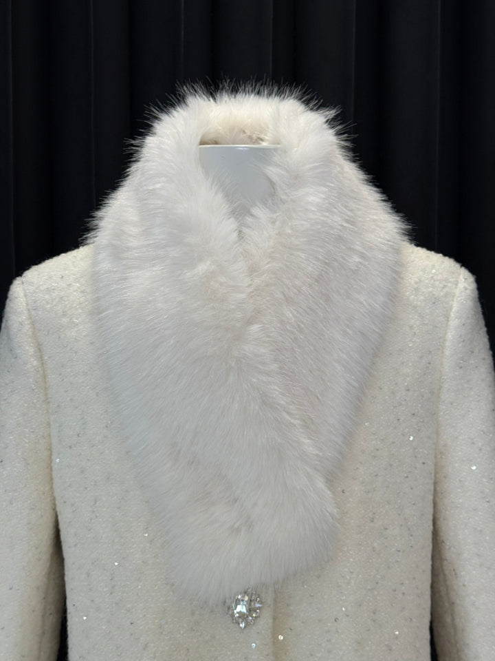 【outer】ファー付きツイードダウンコート    N3851