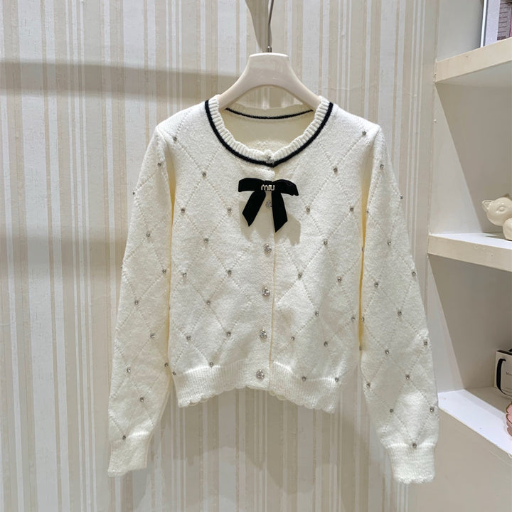 【outer】ラインストーン付きニットカーディガン    N3852