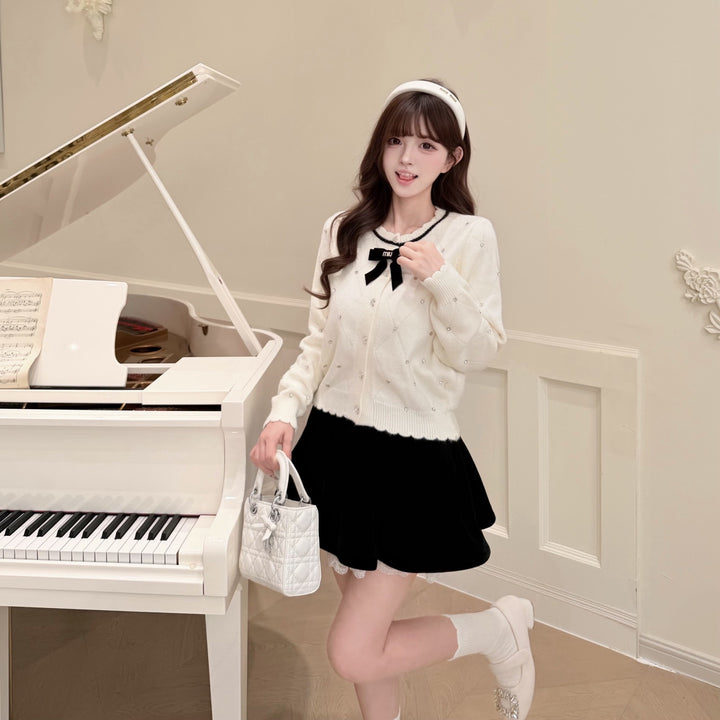 【outer】ラインストーン付きニットカーディガン    N3852