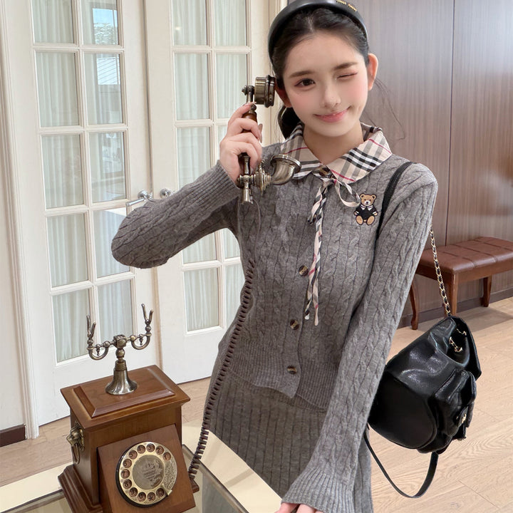 【set】ケーブルニットカーディガン×スカートセット  N3854