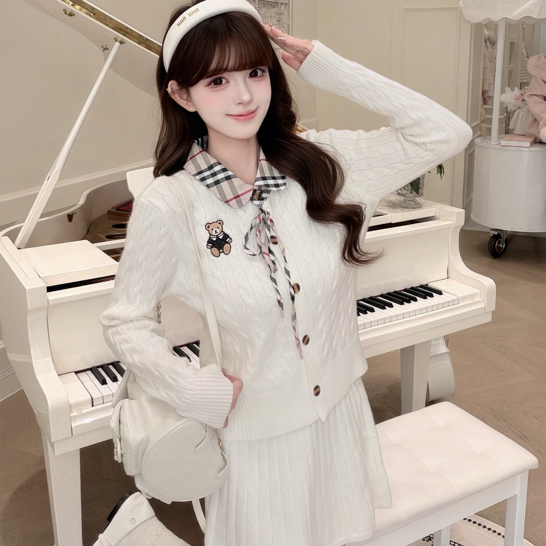【set】ケーブルニットカーディガン×スカートセット  N3854
