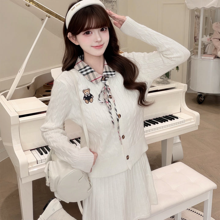 【set】ケーブルニットカーディガン×スカートセット  N3854