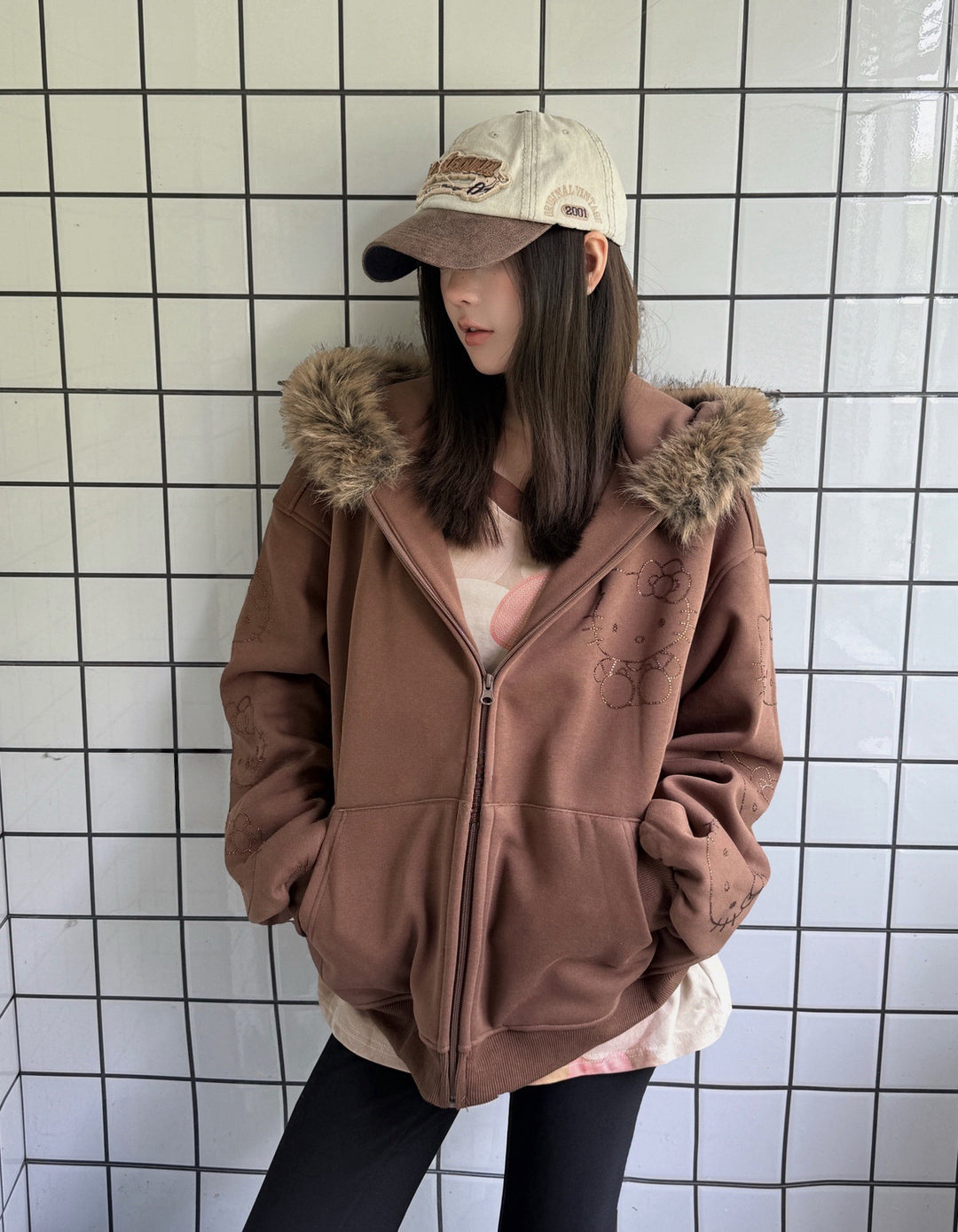 【tops】フードファーフーディ   N3856