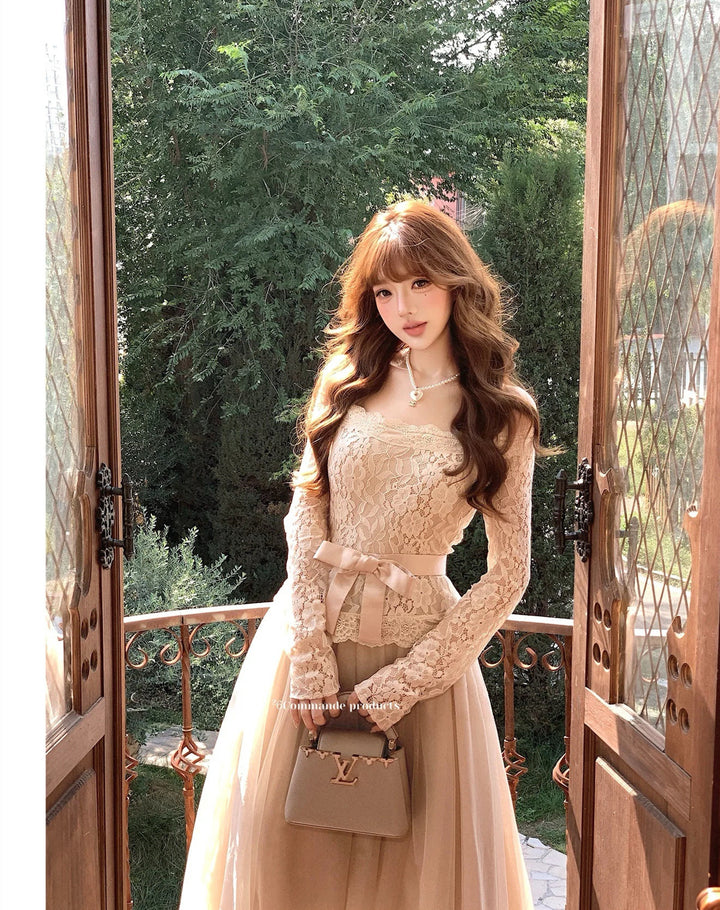 【dress】オフショルチュールレースワンピース  N3858